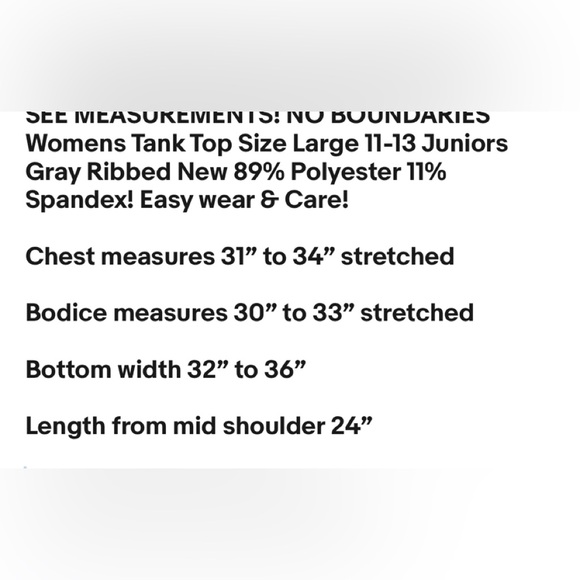 NO BOUNDARIES Womens Tank Top Size Large 11-13 Juniors Gray Ribbed New - Picture 8 of 8